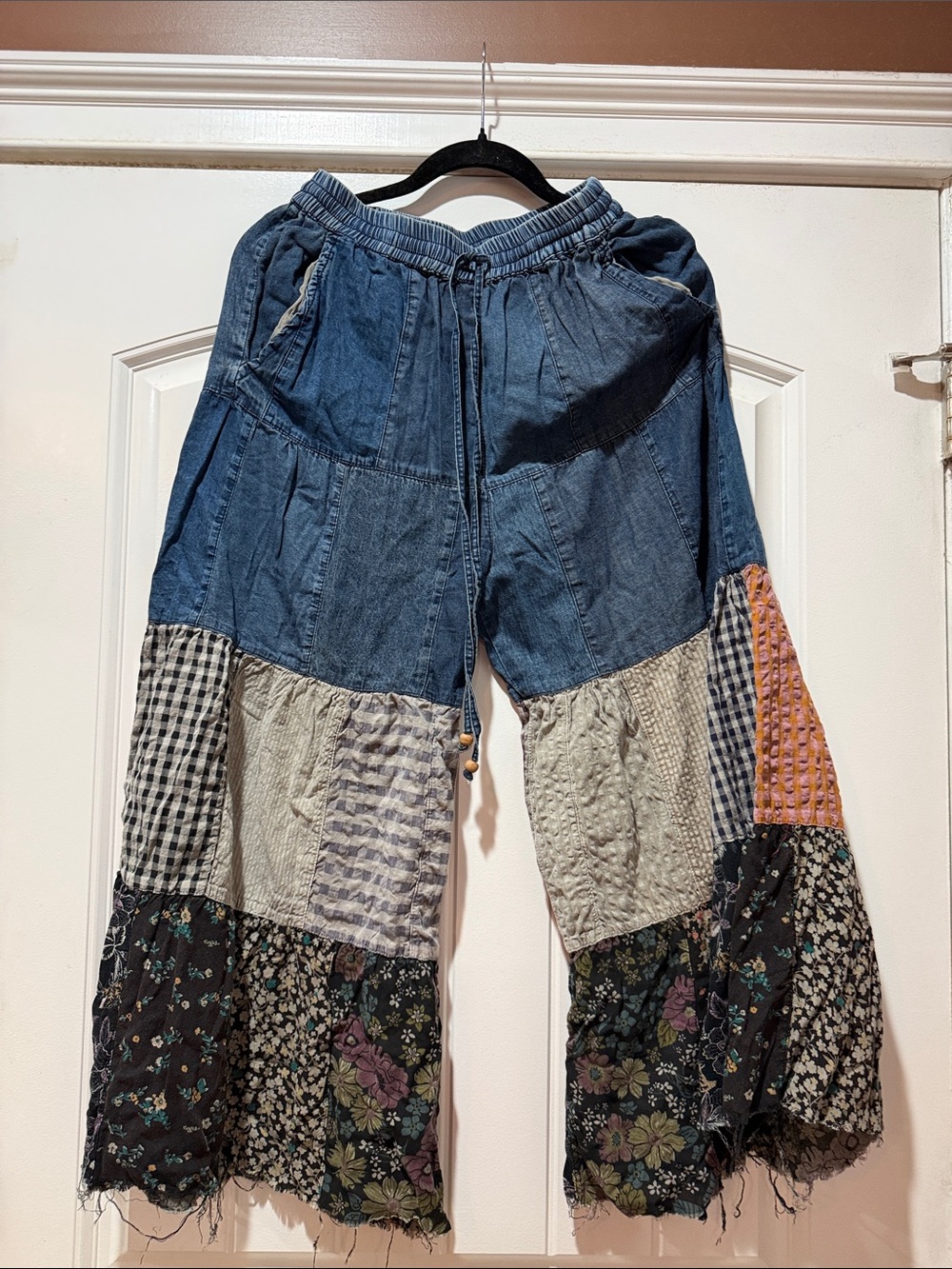 Patchwork Wide-Leg Jeans - Blue Multi